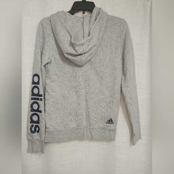 Adidas Front Zip Gray Cotton/Polyester Blend Drawstring Jacket-Size: XS - Picture 2 of 4